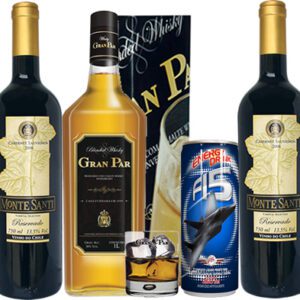 Kit 02 Vinho Chileno Monte Santi Cabernet Sauvignon 2006 + 01 Whisky Gran Par + Brindes