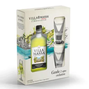 Kit Licor Limoncello Villa Massa + 2 Copos 700ml