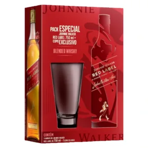 Kit Whisky Johnnie Walker Red Label 750ml + 1 Copo de Vidro